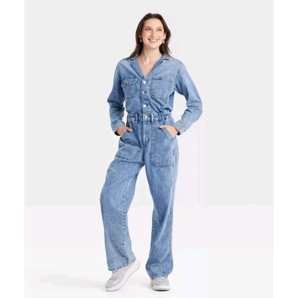 Women's Long Sleeve Utility Baggy Denim Jumpsuit - Universal Thread Size 2